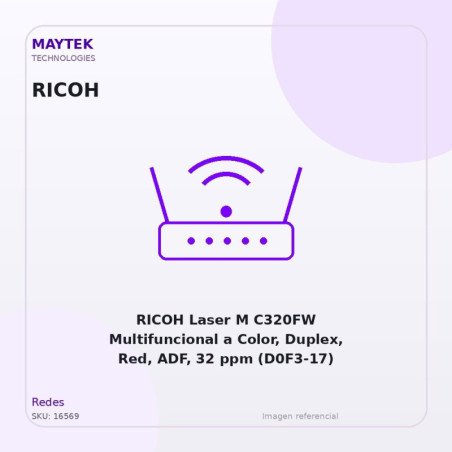 RICOH Laser M C320FW Multifuncional a Color, Duplex, Red, ADF, 32 ppm (D0F3-17)