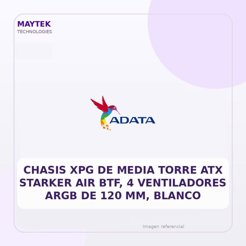 XPG Chasis Xpg De Media Torre Atx Starker Air Btf, 4 Ventiladores Argb De 120 Mm, Blanco