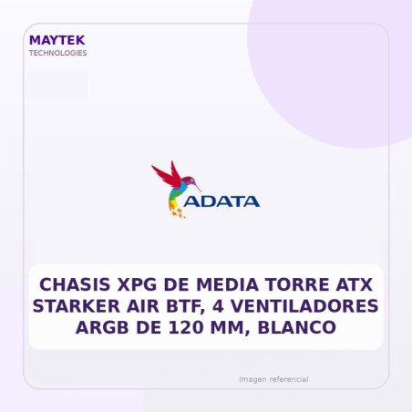 XPG Chasis Xpg De Media Torre Atx Starker Air Btf, 4 Ventiladores Argb De 120 Mm, Blanco