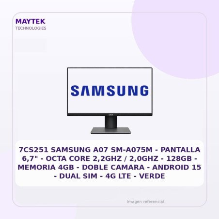 Samsung A07 SM-A075M | Pantalla 6,7" | OCTA CORE 2,2GHZ / 2,0GHZ | 128GB | Memoria 4GB | Doble Camara | Android 15 | DUAL SIM |