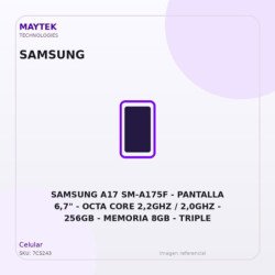 Samsung A17 SM-A175F | Pantalla 6,7" | OCTA CORE 2,2GHZ / 2,0GHZ | 256GB | Memoria 8GB | Triple Camara | Android 15 | DUAL SIM |
