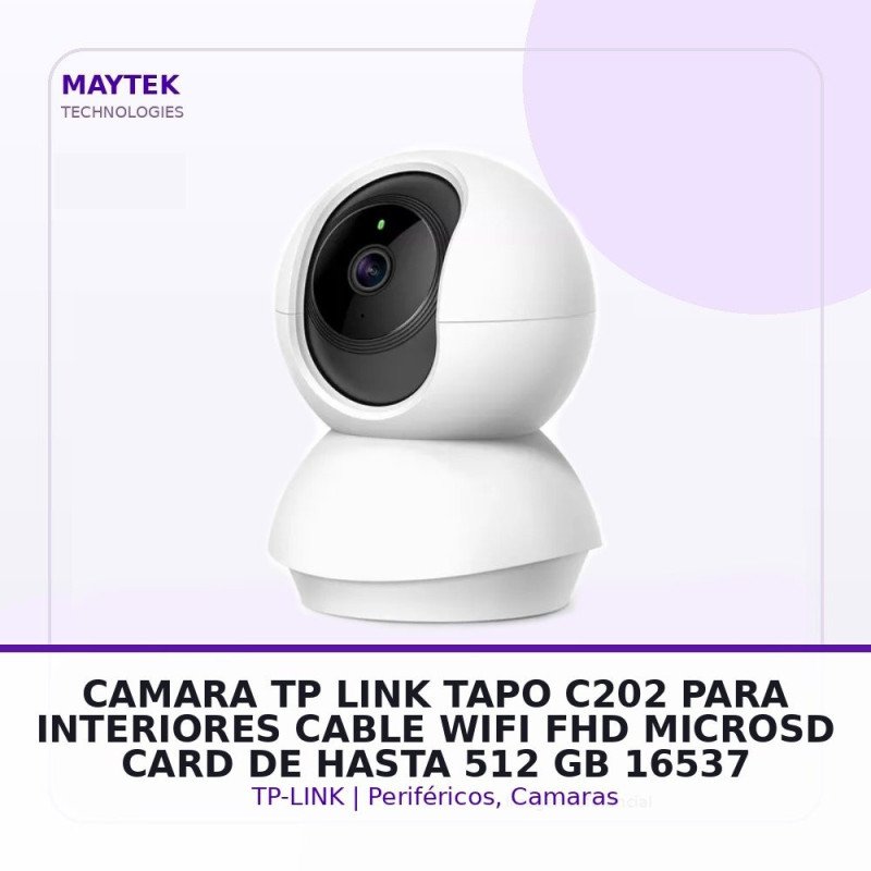 CAMARA TP-LINK Tapo C202 Para Interiores Cable/WiFi, FHD, MicroSD Card de hasta 512 GB