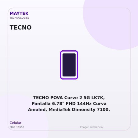 TECNO POVA Curve 2 5G LK7K, Pantalla 6.78" FHD 144Hz Curva Amoled, MediaTek Dimensity 7100, Almacena 256GB, RAM 8GB, Android 16