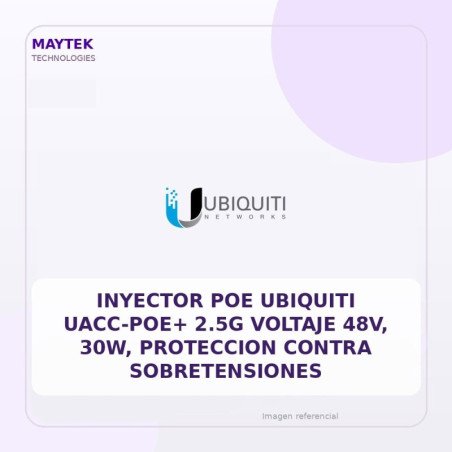 Inyector POE Ubiquiti UACC-POE+ 2.5G Voltaje 48v, 30W, Proteccion contra sobretensiones