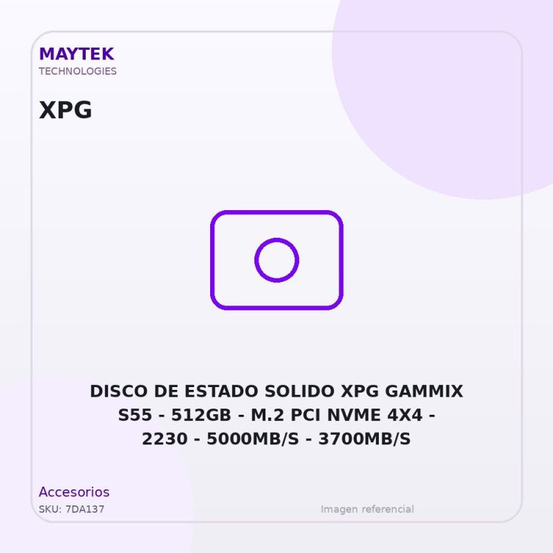 Disco de Estado Solido XPG Gammix S55 | 512GB | M.2 PCI NVME 4X4 | 2230 | 5000MB/S | 3700MB/S