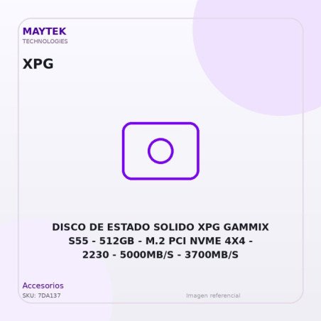 Disco de Estado Solido XPG Gammix S55 | 512GB | M.2 PCI NVME 4X4 | 2230 | 5000MB/S | 3700MB/S