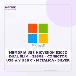 Hikvision Memoria USB Hikvision E307c Dual Slim - 256gb - Conector USB A Y USB C - Metalica - Silver