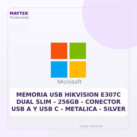 Hikvision Memoria USB Hikvision E307c Dual Slim - 256gb - Conector USB A Y USB C - Metalica - Silver