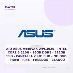 AIO ASUS V440VAK-WPC3920 | Intel CORE 5 210H | 16GB DDR5 | 512GB SSD | Pantalla 23,8" FHD | NO DVD | HDMI | RJ45 | Freedos |