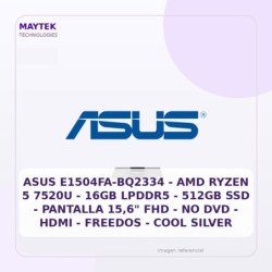ASUS E1504FA-BQ2334 | AMD Ryzen 5 7520U | 16GB LPDDR5 | 512GB SSD | Pantalla 15,6" FHD | NO DVD | HDMI | Freedos | COOL Silver