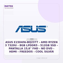 ASUS E1504FA-BQ2377 | AMD Ryzen 3 7320U | 8GB LPDDR5 | 512GB SSD | Pantalla 15,6" FHD | NO DVD | HDMI | Freedos | COOL Silver