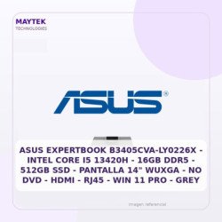 ASUS Expertbook B3405CVA-LY0226X | Intel CORE I5 13420H | 16GB DDR5 | 512GB SSD | Pantalla 14" Wuxga | NO DVD | HDMI | RJ45 |