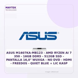 ASUS M1607KA-MB123 | AMD Ryzen AI 7 350 | 16GB DDR5 | 512GB SSD | Pantalla 16,0" Wuxga | NO DVD | HDMI | Freedos | Quiet BLUE +