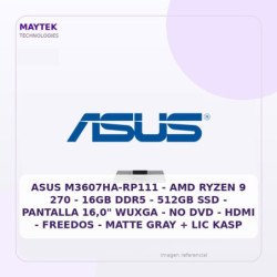 ASUS M3607HA-RP111 | AMD Ryzen 9 270 | 16GB DDR5 | 512GB SSD | Pantalla 16,0" Wuxga | NO DVD | HDMI | Freedos | Matte GRAY
