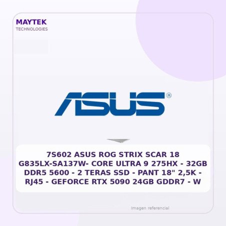 ASUS ROG Strix SCAR 18 G835LX-SA137W- CORE Ultra 9 275HX | 32GB DDR5 5600 | 2 Teras SSD | PANT 18" 2,5K | RJ45 | Geforce RTX