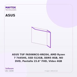 ASUS TUF FA506NCG-HN204, AMD Ryzen 7 7445HS, SSD 512GB, DDR5 8GB, NO DVD, Pantalla 15.6" FHD, Video 4GB RTX3050, Endless