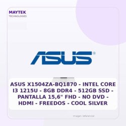 ASUS X1504ZA-BQ1870 | Intel CORE I3 1215U | 8GB DDR4 | 512GB SSD | Pantalla 15,6" FHD | NO DVD | HDMI | Freedos | COOL Silver