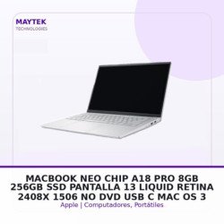 Apple Macbook NEO | CHIP A18 PRO | 8GB -256GB SSD | Pantalla 13" Liquid Retina 2408X 1506 | NO DVD | USB C | MAC OS | Silver (