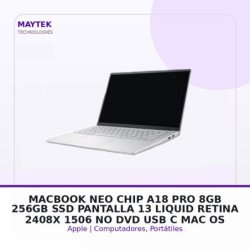 Apple Macbook NEO | CHIP A18 PRO | 8GB -256GB SSD | Pantalla 13" Liquid Retina 2408X 1506 | NO DVD | USB C | MAC OS | Silver (