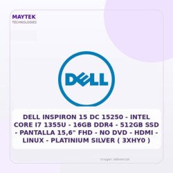 DELL Inspiron 15 DC 15250 | Intel CORE I7 1355U | 16GB DDR4 | 512GB SSD | Pantalla 15,6" FHD | NO DVD | HDMI | Linux | Platinium