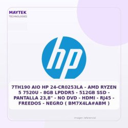 AIO HP 24-CR0253LA | AMD Ryzen 5 7520U | 8GB LPDDR5 | 512GB SSD | Pantalla 23,8" | NO DVD | HDMI | RJ45 | Freedos | Negro (