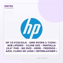 HP 15-FC0232LA | AMD Ryzen 3 7320U | 8GB LPDDR5 | 512GB SSD | Pantalla 15,6" FHD | NO DVD | HDMI | Freedos | AZUL Claro de LUNA