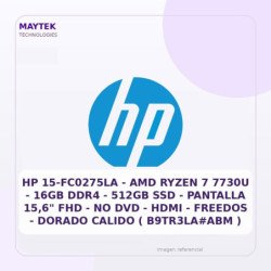 HP 15-FC0275LA | AMD Ryzen 7 7730U | 16GB DDR4 | 512GB SSD | Pantalla 15,6" FHD | NO DVD | HDMI | Freedos | Dorado Calido (