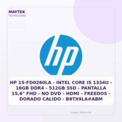 HP 15-FD0260LA | Intel CORE I5 1334U | 16GB DDR4 | 512GB SSD | Pantalla 15,6" FHD | NO DVD | HDMI | Freedos | Dorado Calido |