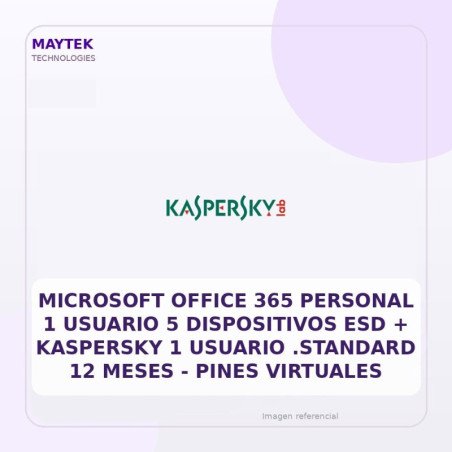Microsoft Office 365 Personal 1 Usuario 5 Dispositivos ESD + Kaspersky 1 Usuario .standard 12 Meses - Pines Virtuales