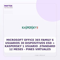 Microsoft Office 365 Family 6 Usuarios 30 Dispositivos ESD + Kaspersky 1 Usuario .standard 12 Meses - Pines Virtuales