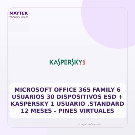 Microsoft Office 365 Family 6 Usuarios 30 Dispositivos ESD + Kaspersky 1 Usuario .standard 12 Meses - Pines Virtuales