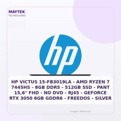 HP Victus 15-FB3019LA | AMD Ryzen 7 7445HS | 8GB DDR5 | 512GB SSD | PANT 15,6" FHD | NO DVD | RJ45 | Geforce RTX 3050 6GB GDDR6
