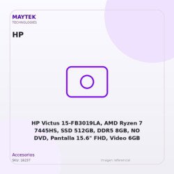 HP Victus 15-FB3019LA, AMD Ryzen 7 7445HS, SSD 512GB, DDR5 8GB, NO DVD, Pantalla 15.6" FHD, Video 6GB RTX3050, FreeDOS, Silver