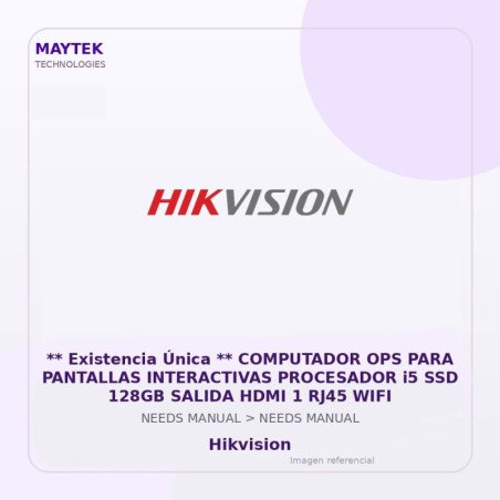 Hikvision COMPUTADOR OPS PARA PANTALLAS INTERACTIVAS PROCESADOR i5 SSD 128GB SALIDA HDMI 1 RJ45 WIFI