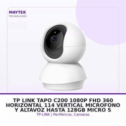 Tp-link TAPO C200 - 1080p FHD - 360 Horizontal - 114 Vertical - Microfono Y Altavoz - Hasta 128gb Micro SD - Deteccion DE