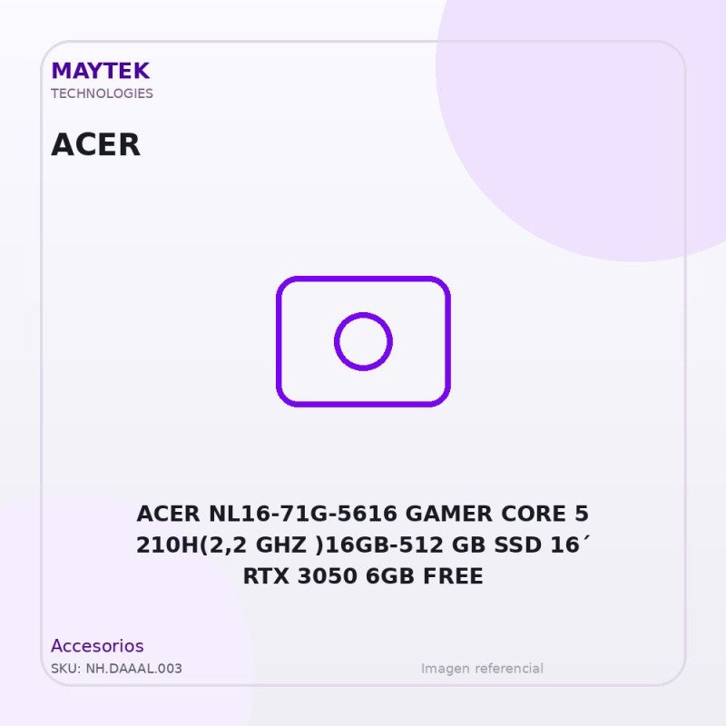 Intel CORE 5 210H(2,2 GHZ )16GB-512GB SSD -16"-RTX 3050 6GB- FREE