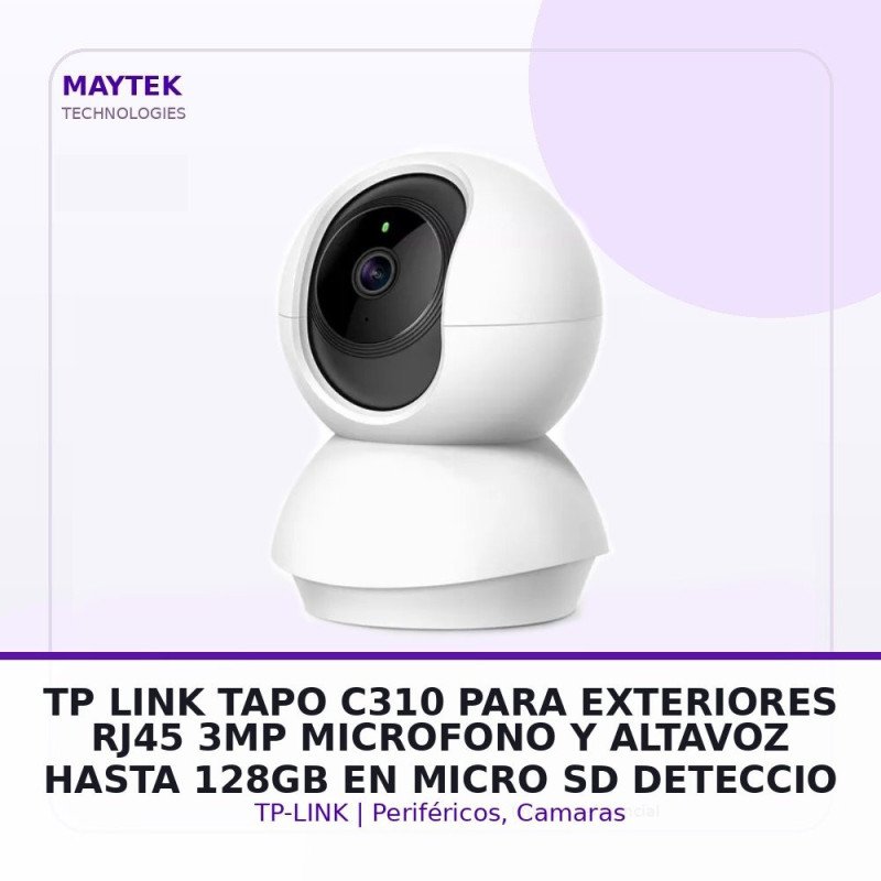 Tp-link TAPO C310 - PARA Exteriores - RJ45 - 3MP - Microfono Y Altavoz - Hasta 128gb EN Micro SD - Deteccion DE Movimiento