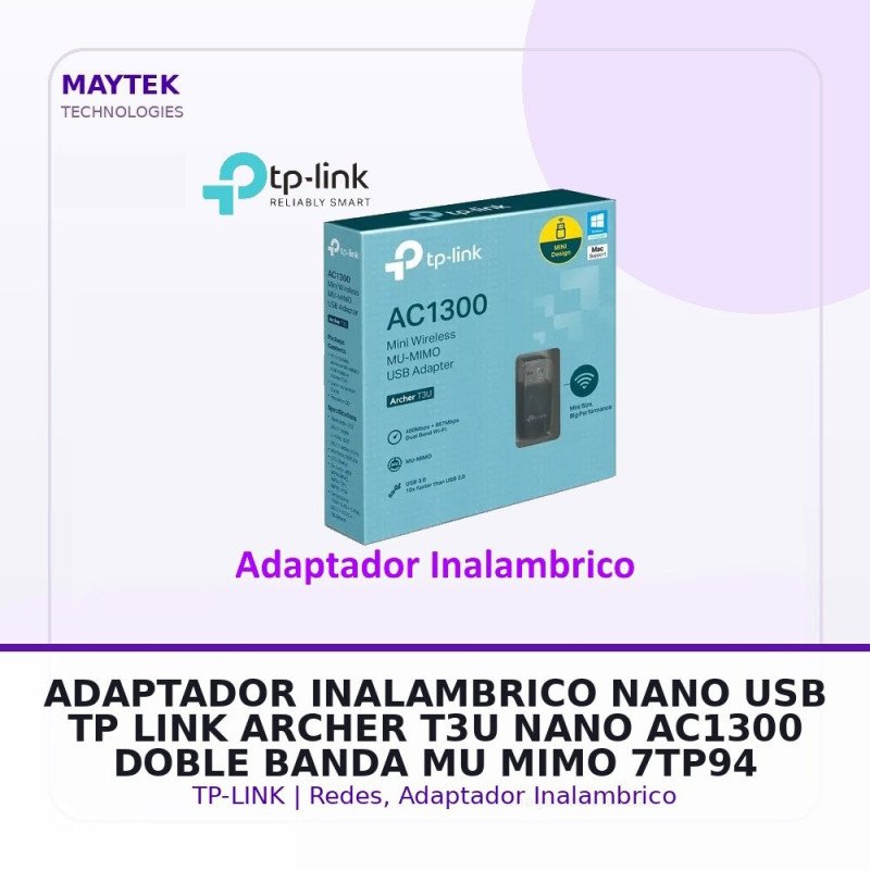Tp-link Adaptador Inalambrico Nano USB Tp-link Archer T3U Nano - Ac1300 - Doble Banda - Mu-mimo