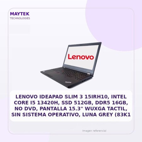 LENOVO IdeaPad Slim 3 15IRH10, Intel Core I5 13420H, SSD 512GB, DDR5 8GB, NO DVD, Pantalla 15.3" WUXGA, Sin Sistema Operativo