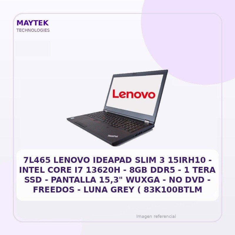 Lenovo Ideapad SLIM 3 15IRH10 | Intel CORE I7 13620H | 8GB DDR5 | 1 TERA SSD | Pantalla 15,3" Wuxga | NO DVD | Freedos | LUNA