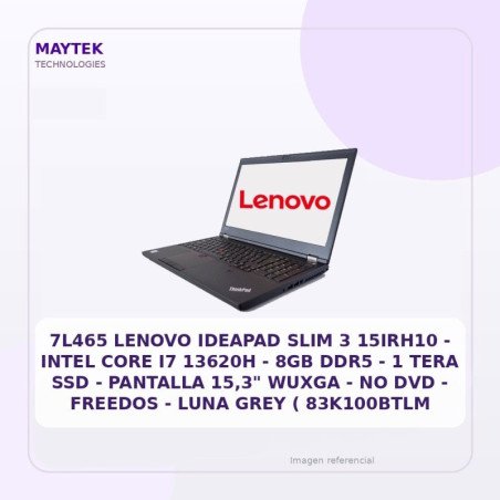Lenovo Ideapad SLIM 3 15IRH10 | Intel CORE I7 13620H | 8GB DDR5 | 1 TERA SSD | Pantalla 15,3" Wuxga | NO DVD | Freedos | LUNA