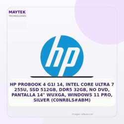 HP Probook 4 G1I 14, Intel Core Ultra 7 255u, SSD 512gb, DDR5 32gb, NO DVD, Pantalla 14" Wuxga, Windows 11 Pro, Silver