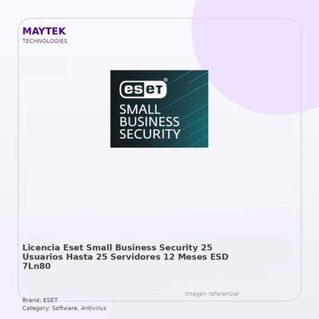 Eset Licencia Eset Small Business Security 25 Usuarios - Hasta 25 Servidores - 12 Meses ESD