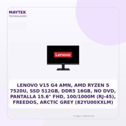 Lenovo V15 G4 AMN, AMD Ryzen 5 7520u, SSD 512gb, DDR5 16gb, NO DVD, Pantalla 15.6" FHD, 100/1000m (rj-45), Freedos, Arctic