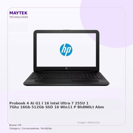Probook 4 AI G1 I 16 Intel Ultra 7 255U (1,7ghz) 16gb-512gb SSD- 16" -win11 P