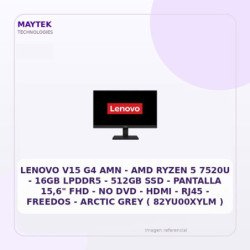 Lenovo V15 G4 AMN | AMD Ryzen 5 7520U | 16GB LPDDR5 | 512GB SSD | Pantalla 15,6" FHD | NO DVD | HDMI | RJ45 | Freedos | Arctic
