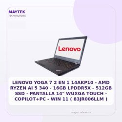 Lenovo YOGA 7 2 en 1 14AKP10 | AMD Ryzen AI 5 340 | 16GB LPDDR5X | 512GB SSD | Pantalla 14" Wuxga Touch | Copilot+pc | WIN 11 (