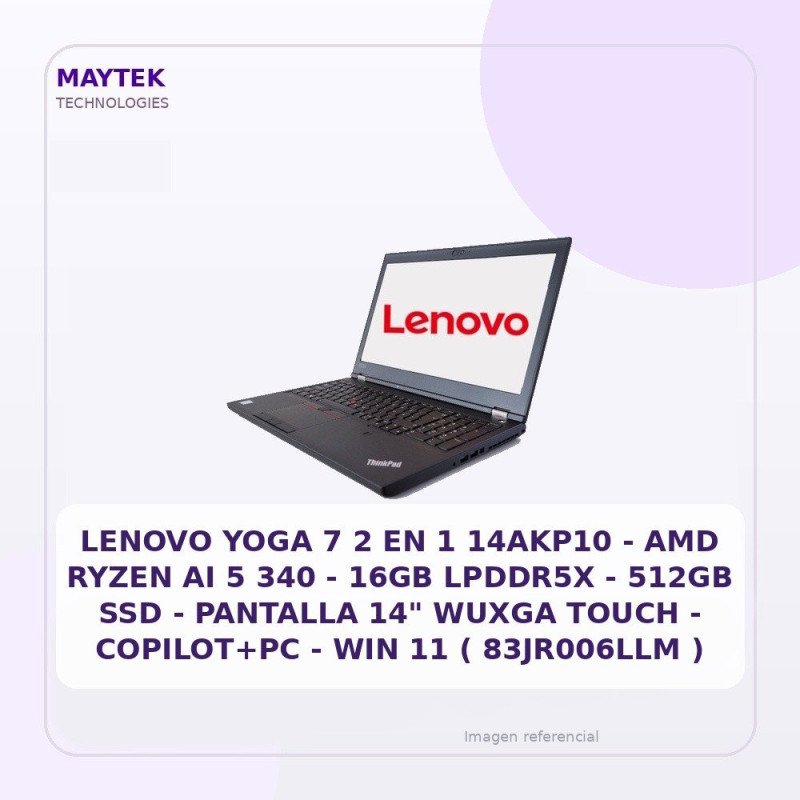 Lenovo YOGA 7 2 en 1 14AKP10 | AMD Ryzen AI 5 340 | 16GB LPDDR5X | 512GB SSD | Pantalla 14" Wuxga Touch | Copilot+pc | WIN 11 (