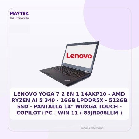 Lenovo YOGA 7 2 en 1 14AKP10 | AMD Ryzen AI 5 340 | 16GB LPDDR5X | 512GB SSD | Pantalla 14" Wuxga Touch | Copilot+pc | WIN 11 (