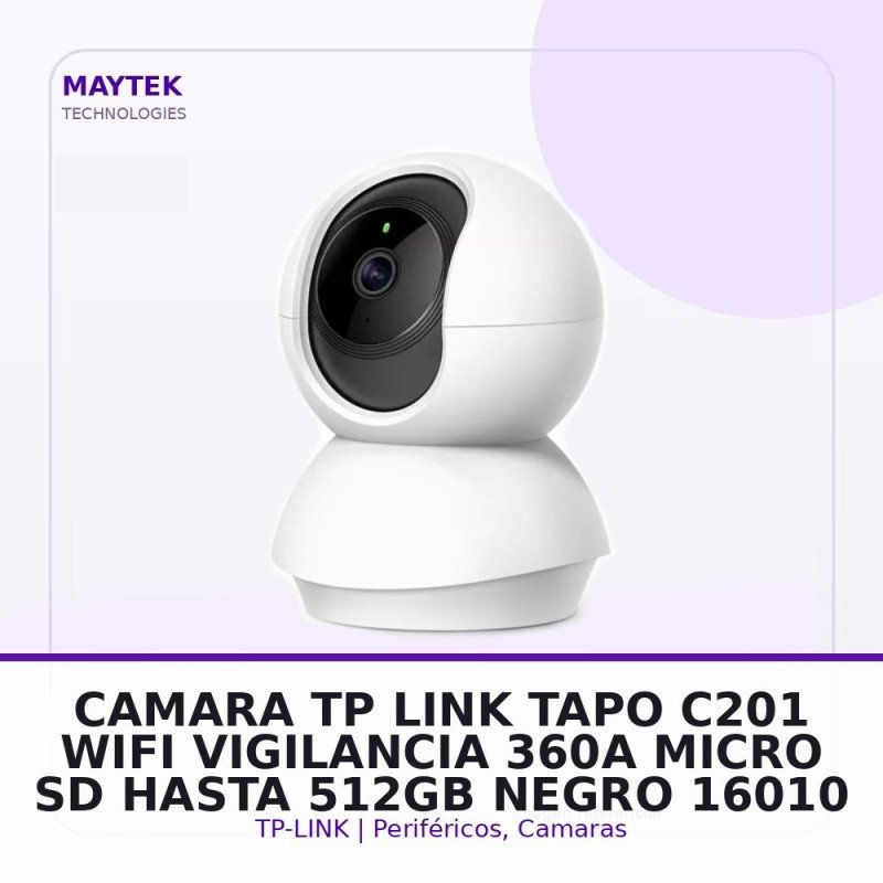 CAMARA TP-LINK Tapo C201 WiFi Vigilancia 360Â° Micro SD Hasta 512GB Negro